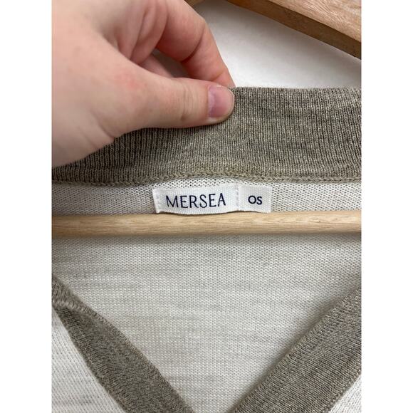 Mersea Catalina Polo Oversized Relaxed V-Neck 3/4 Sleeves Side Slits Sweater OS - Picture 7 of 13